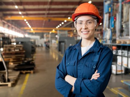 Battery manufacturing employee working in a facility