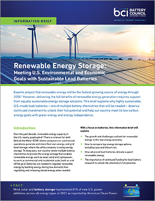 Renewable Energy Storage Information Brief