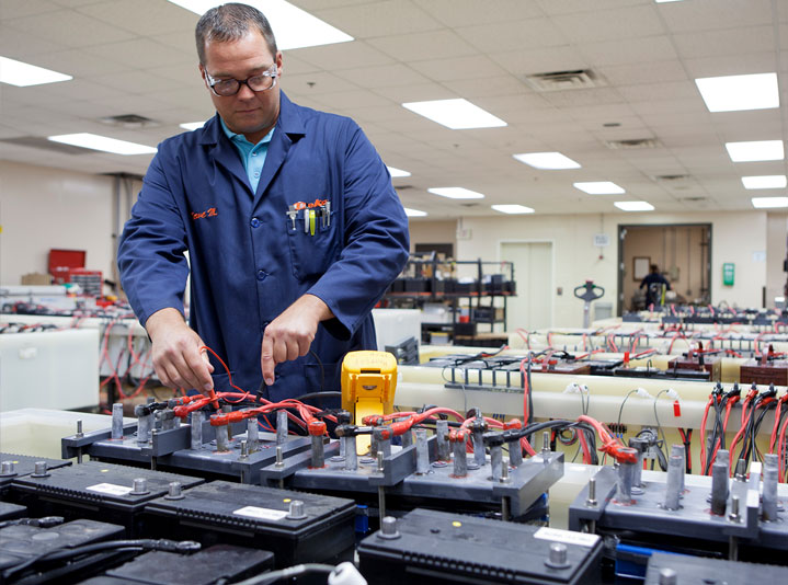 Lead battery industry employee working toward continuous improvement in employee safety.