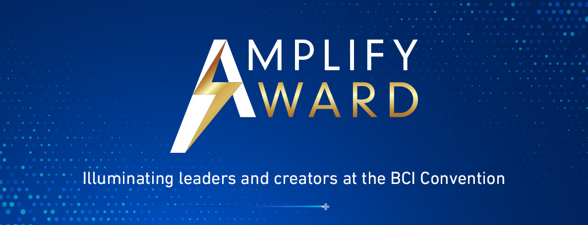 Blue graphic with the BCI Amplify Award logo.