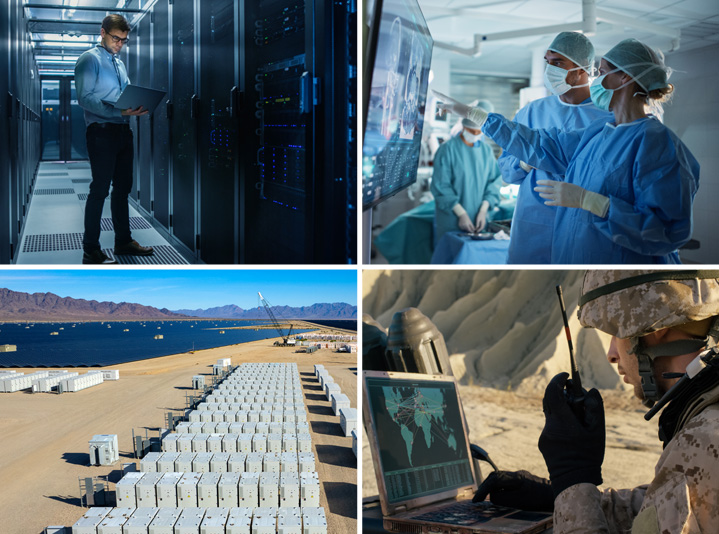 Stationary energy storage used in diverse applications like data centers, hospitals, renewable energy, and supporting our military.